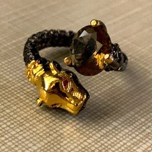 Beautiful black rhodium gold over silver smoky quartz ring